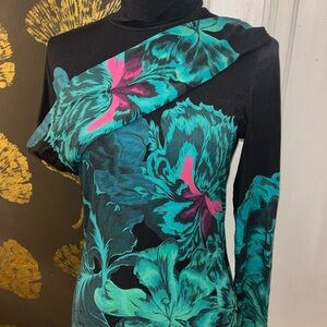 Floral Black and Teal Blouse